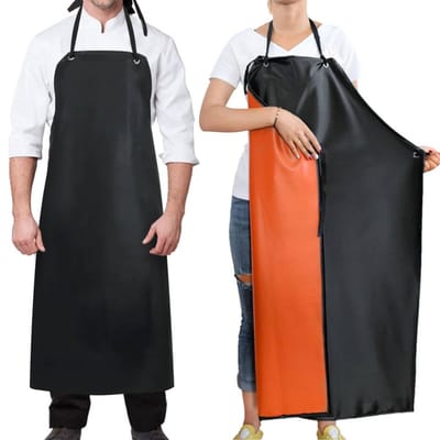 Dailygoods- Schorten Waterdicht 115 cm - Professioneel Schort - Chemisch Resistent - Verstelbare Bandjes - Zwart PU-leer - Duurzaam en Comfortabel - Werkkleding
