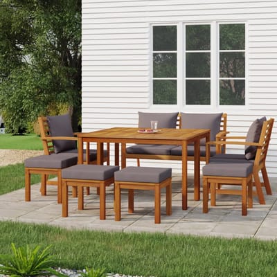 vidaXL - 9-delige - Tuinset - met - kussens - massief - acaciahout