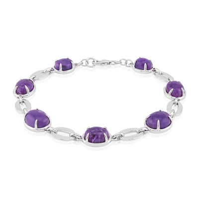 Cavill - Zilveren Dames Armband - 925 Sterling Zilver Gerhodineerd - 13,362 ct Paarse Russische Charoieten - Luxe Ovale Cabochon Armband 19 cm