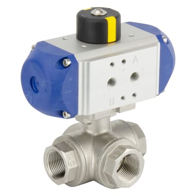 G1/2'' 3-Weg T-boring RVS Pneumatische Kogelkraan Veersluitend - BL3SA - BL3SAT-012-PC-002