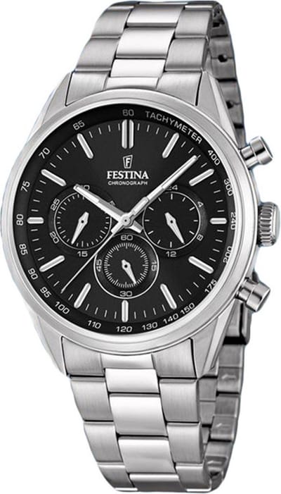 Festina Timeless Chronograaf Roestvrij Staal Zwarte Wijzerplaat Kwarts F16820-4 100M Herenhorloge zwart