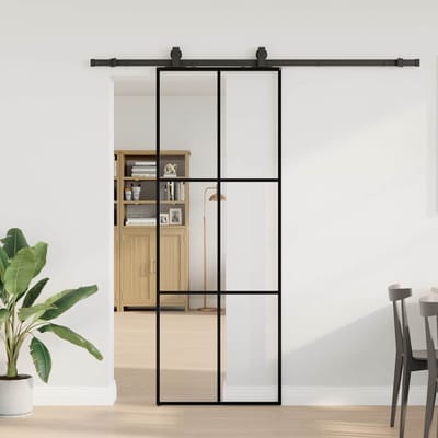 vidaXL - Schuifdeur - met - beslagset - 76x205 - cm - ESG - glas - zwart