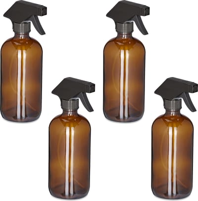 plantenspuit set van 4 - 500 ml - nevel en straal - glas - kappersspuit - bruin