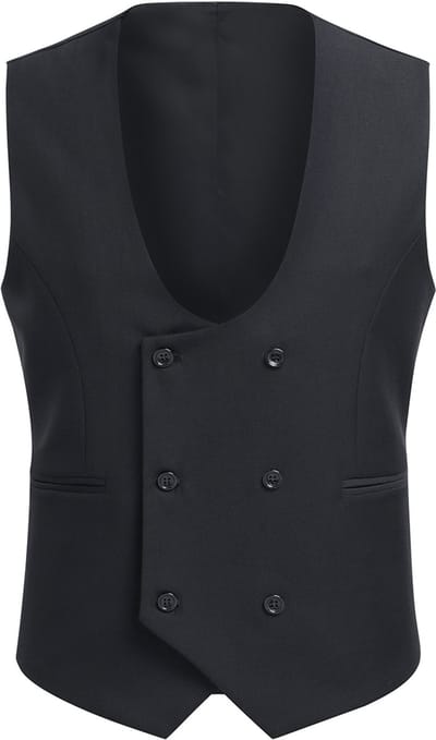 ALLTHEMEN Heren Dubbelrijs Vest Voor Zakelijk Gebruik - U-hals Dubbelrijig Effen Casual Vest - XXL