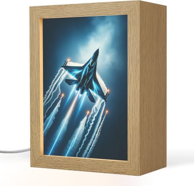 Nachtlampje 15x20 cm - Kinder lampje - Straaljager - Blauw - Jongens - Tafellamp kinderkamer - Slaapkamer lamp - Bedlamp kinderen - Kinderlampje stopcontact - Wandlamp babykamer - Nachtlampjes