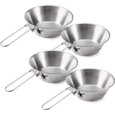 4 stuks Lixada 260ml Titanium Kom met Opvouwbare Handvat voor Buiten Kamperen Wandelen Backpacken Picknick Stainless Steel  4