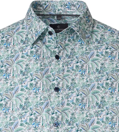 CASA MODA Sport casual fit overhemd - popeline - wit met groen en blauw dessin - Strijkvriendelijk - Boordmaat: 41 - 42
