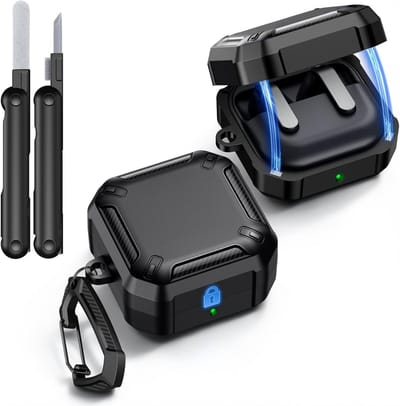 Beschermhoes voor Samsung Galaxy Buds 4 Pro en Galaxy Buds 4 met Sleutelhanger, Schoonmaakset en Schokbestendige Bescherming, Cyber Series, Zwart