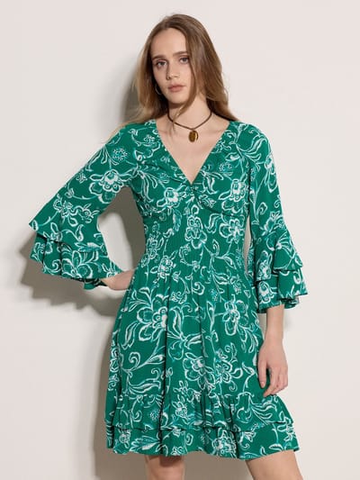 Mini-jurk met bloemenprint en ruches