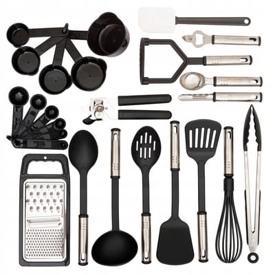 BK MAX Serie - 25-delig Keukenset - Zwart - Nylon en RVS