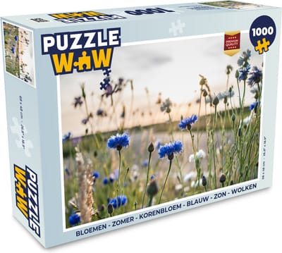 Puzzel Bloemen - Zomer - Korenbloem - Blauw - Zon - Wolken - Legpuzzel - Puzzel 1000 stukjes volwassenen