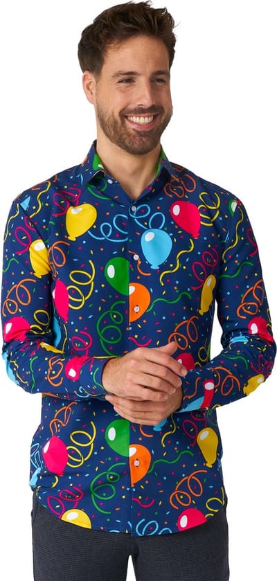 Suitmeister Confetti Balloons - Heren Overhemd - Carnavalskleding - Ballonnen Kostuum - Blauw - Maat: L