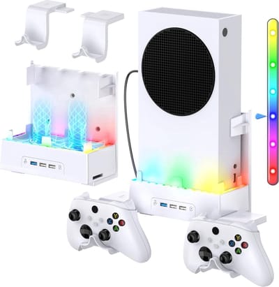 Muurbevestigingshouder geschikt voor Xbox Series S-Accessoires geschikt voor wandmontagekit-met koelbeugel-RGB LED-lichtstrip-USB-poort-Controllerhaak geschikt voor Serie S-geschikt voor xbox series s controller-console