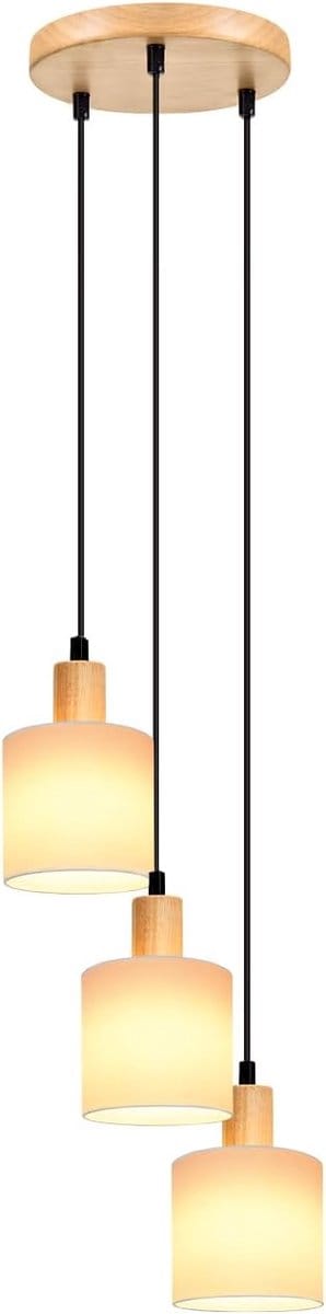 Glitzerlife - Hanglampen - Vintage Retro design - 3xE14 - verstelbare hoogte tot 150cm - hout stof materiaal - Ø20cm - wit - hanglamp eetkamer woonkamer keuken restaurant kantoor