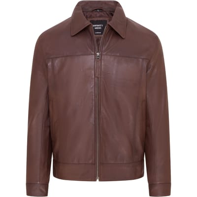 Heren Bruin Retro Klassiek Leren Harrington Bikerjack - Drammen