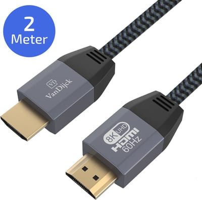 VanDijck Premium HDMI kabel 2.1 - 2 meter - 4K 120Hz - 8K 60Hz - Titaniumgrijs
