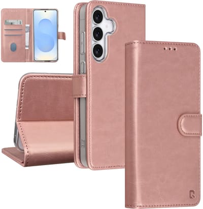 TUNIQ Book type case - Galaxy S25 FE - Rose Gold - Voor 3 kaarten - Magnetische sluiting
