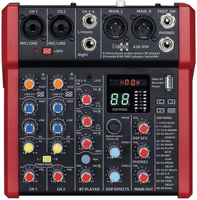 E-Lektron A28-DSP 6 kanaals mengpaneel - USB interface en DSP effecten