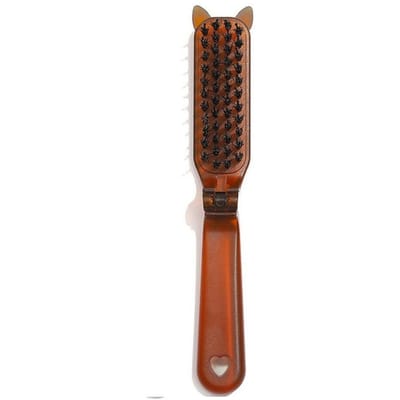 Peigne pliant antistatique ambre, compact, à poils de porc, pour voyage, sûr pour le cuir chevelu brown