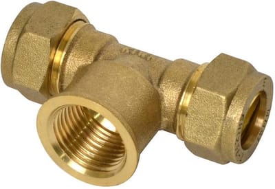Sanivesk knelkoppeling T-stuk metaal 15mmx1/2"Fx15mm