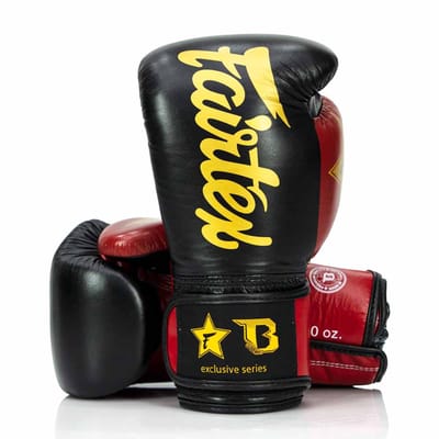 Fairtex X Booster Bokshandschoenen - FXB BG V2 - Echt leer - Zwart/Rood/Goud 12 oz