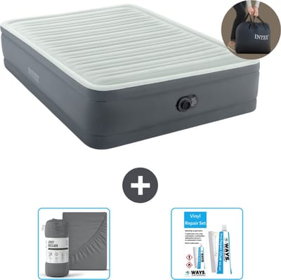 Intex Luchtbed - 2-Persoons - 152 x 203 x 46 cm - Grijs - Inclusief pomp - Hoeslaken en Reparatieset