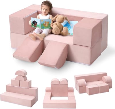 Modulaire Speelbank voor Kinderen - 6-Delige Kinderbank & Peutersofa - Zacht Schuim met Wasbare Hoes - 100x50x40 cm - roze
