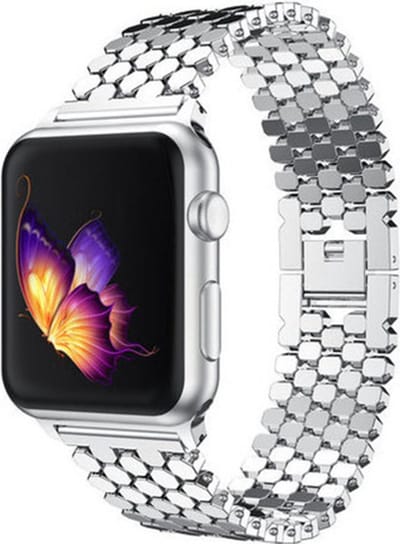 Strap-it Stalen band hexagons - Geschikt voor Apple Watch bandje - Series 1/2/3/4/5/6/7/8/9/10/11/SE/SE2/SE3 - Goud - Unieke RVS band met hexagon schakels - Metalen iWatch bandje voor maat: 38 / 40 / 41 / 42mm