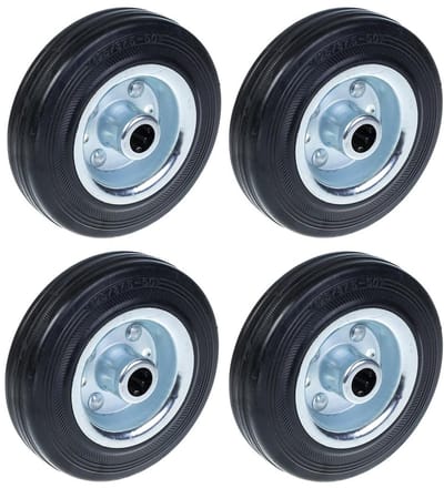 125 mm (5 inch) zwart rubberen wiel met hart van geperst staal, 120 kg - Set van 4