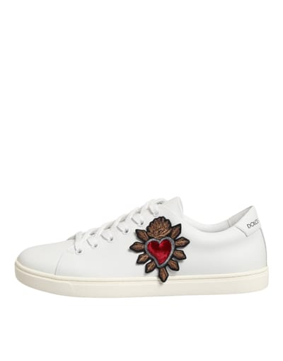 Dolce & Gabbana Witte Leren Heilig Hart Patchesneakers Schoenen
