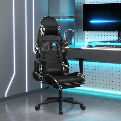 vidaXL - Gamestoel - met - voetensteun - kunstleer - zwart - en - camouflage