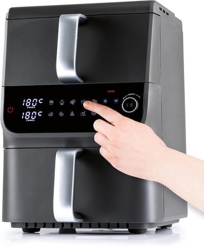 Dubbele Airfryer - Heteluchtoven Multicooker - Gelijk Garen - Verticale Dubbele Kamer - 10 Liter - Grijs