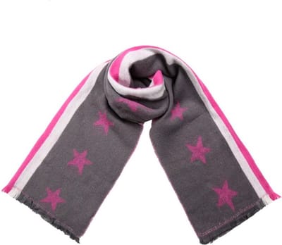 Donker Grijze Sjaal Stripes & Stars - Donker Grijs + Wit + Fuchsia Wintersjaals - Print Sjaals
