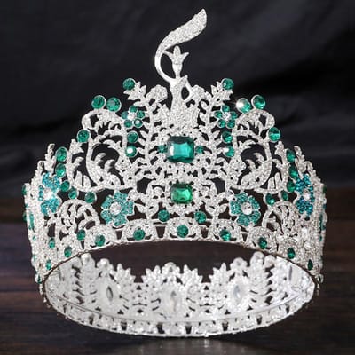 Diadème Rond Large Baroque Couronne de Mariée Tiaras de Concours Miss Coiffe Mariée Robe de Mariage Accessoires Bijoux de Cheveux gray