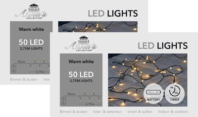 Anna's Collection Kerstverlichting - 2x - warm wit -375 cm - 50 leds - zwart snoer - batterij