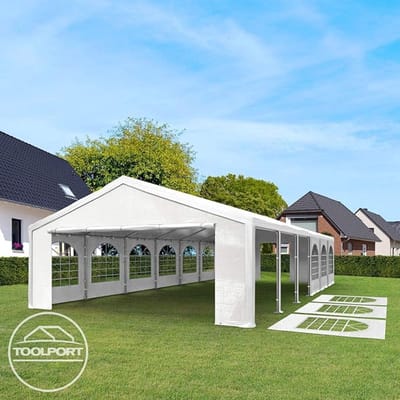 Partytent 4x8 m Laura OptiLine Premium – Grijs-Wit, Volledig Verzinkt Stalen Frame, PE Dakzeil & Zijpanelen – Feesttent, Paviljoen voor Tuin & Evenementen – Laura