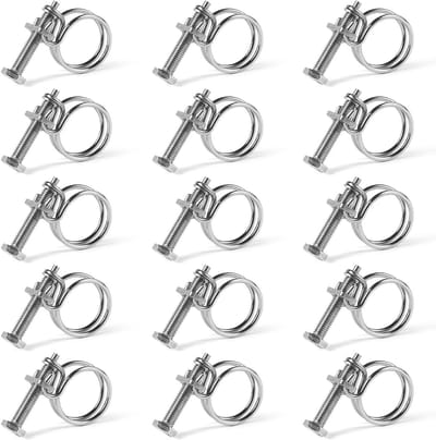 15 Stuks Dubbele Draad Slangklemmen 28-32mm Verstelbaar RVS Slangklemmen voor Waterleidingen en Tanks