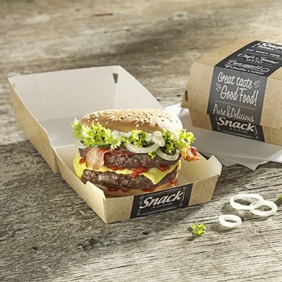 50 Hamburgerbox, karton van verse houtvezels pure 7,8 cm x 11,5 cm x 11 cm Good Food groot