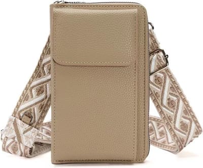 Rico Vitello Telefoontasje Dames Crosbody/Universeel Schouder telefoontasje/ Dames schouder tas/Ruimte voor credit card, bankpasje,kleingeld,papiergeld/ van hoge kwaliteit/ tas voor paspoort en voor op reis en vakantie kleur Sand