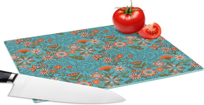 Glazen Snijplank - 28x20 - Bohemian - Bloemen - Oranje - Retro - Design - Snijplanken Glas