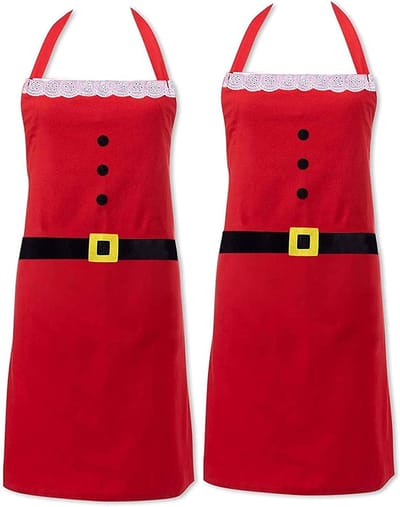 2-Pack Kerst Schort Unisex Rood Keukenschort voor Gezinsdiners en Koken tijdens de Feestdagen