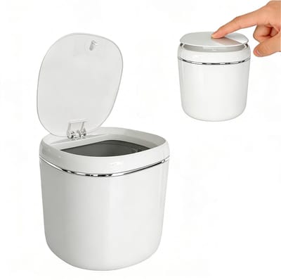 klein met deksel, wit, 2 l, mini-tafelafvalemmer, cosmetica-emmer, prullenmand voor slaapkamer, badkamer, kantoor, asbak