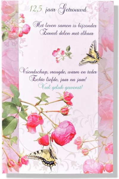 Getrouwd! Luxe huwelijk wenskaart 12,5 jarig jubilieum - 12x17cm - Gevouwen kaart inclusief envelop - Huwelijkskaart
