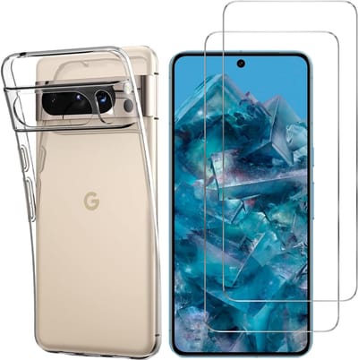 Hoesje Ultraslank geschikt voor Google Pixel 8 Pro backcover siliconen Transparant en 2 stuks ScreenProtector Gehard Glas