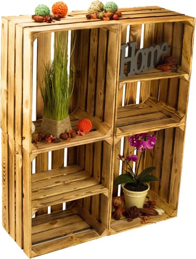 Set fruitkisten - Houten opbergers - Decoratief opbergen - Gevlamd design - Set van 4 - Gevlamd