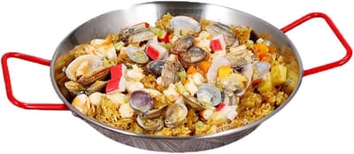 Paella pan - Rijstpan Zeevruchten - Koken en Serveren - Dubbele Handgrepen - 28 cm - Zilver