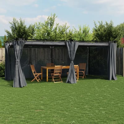 vidaXL - Prieel - met - gordijnen - 6x3 - m - staal - antracietkleurig