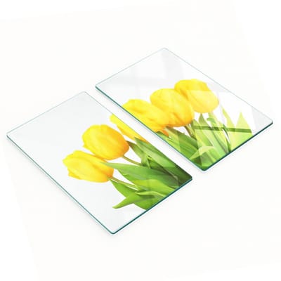 Decoratieve snijplanken van gehard glas met gele tulpenmotief, 2x30x52 cm