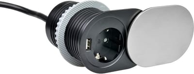 Design Light Slidebox - Stekkerdoos - Verdeeldoos met 1 stopcontact - Verdeelstekker met USB A - Inbouw Stekkerblok met 1.9 meter kabel - Zilver