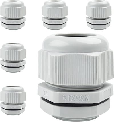 Kabelschroefverbinding M32 x 1.5, Set van 6, Grijze Kabeldoorvoer IP68 Waterdicht, Brandveilige Kabeldichtingen met Tegenmoer voor Kabelinvoer